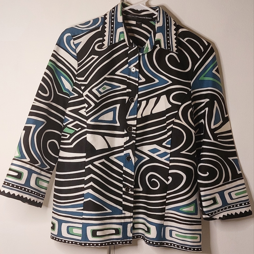Linda Allard Ellen Tracy Bold Print Shirt/Jacket Size 10 Petite
